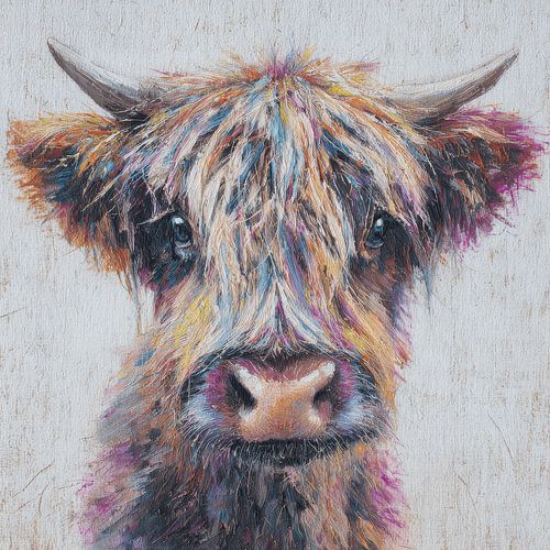Schotse Hooglander in Vrolijke Kleurenexplosie