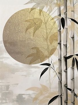 Japandi Art, Sun Shines Behind Bamboo by Studio Pieternel