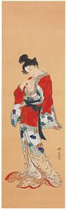 Kawanabe Kyōsai - Schönheit, die eine Katze hält