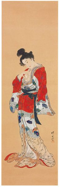 Kawanabe Kyōsai - Beauty holding a cat by Peter Balan