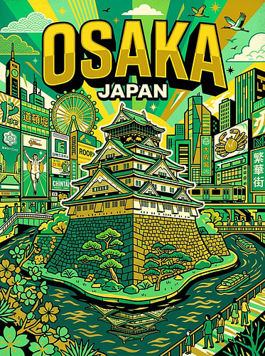 Levendige popartposter van Osaka, Japan