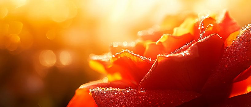 Rose rouge dans la lumière chaude du soleil par Poster Art Shop