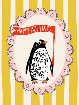 Festive Penguin Portrait by Annick