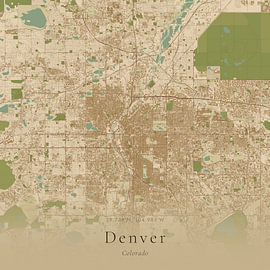 Vintage-Landkarte von Denver, Vereinigte Staaten von Ortsdrucke