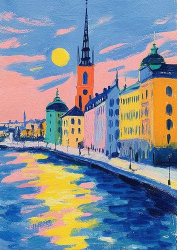 Stockholm zonsondergang Matisse-stijl