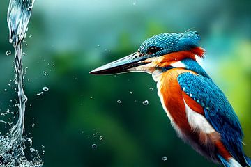 Kingfisher on the water, illustration by Animaflora PicsStock