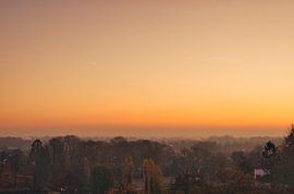 Weert wakes up, panorama with a beautifully coloured sunrise