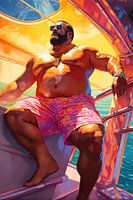 Un homme fort sur un yacht