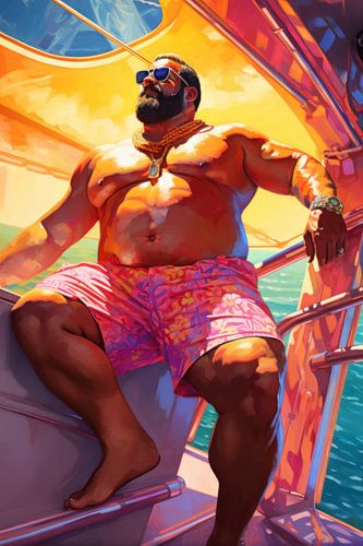 Un homme fort sur un yacht