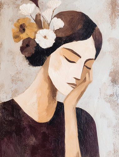 Femme rêveuse avec des fleurs dans les cheveux