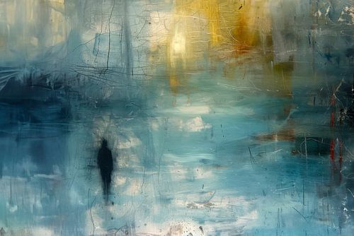 Abstract, landschap, schilderij, blauw