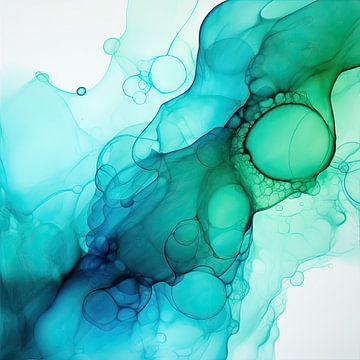 Abstracte aquarel water bubbels in azuurblauw van Vlindertuin Art
