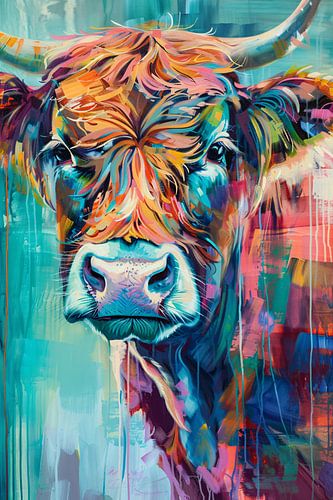 Abstracte Kleurrijke Hooglander met Dynamische Kleuren