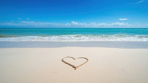 Een hart in het zand op een rustig strand