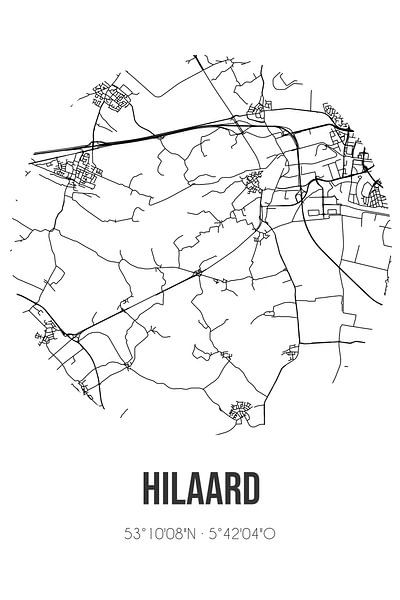 Hilaard (Fryslan) | Karte | Schwarz und weiß von Ortsdrucke