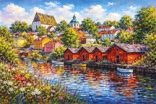 Porvoo in Finland, een impressionistisch schilderij.
