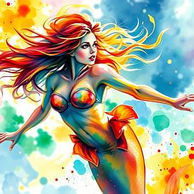 Mermaid in coloursplash by Linda de Klein