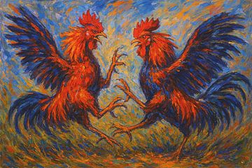 Hahnenkampf-Gemälde. von Galerie Hoppenbrouwers