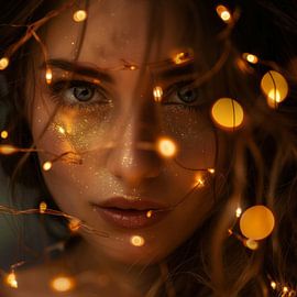 Portrait de femme en guirlande lumineuse sur Poster Art Shop