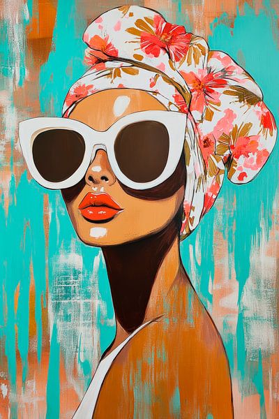 Femme Fatale with flower headscarf and glasses by Poster Art Shop