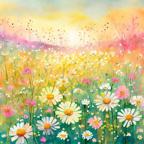 Aquarell von Blumen im Gras 4