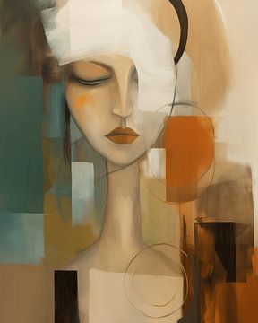 Portrait abstrait moderne d'une femme dans les tons de terre sur Carla Van Iersel