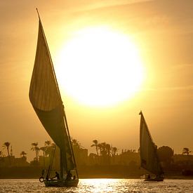 Felucca's op de Nijl bij zonsondergang, Egypte van The Book of Wandering