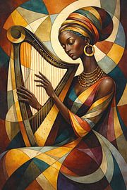Woman playing a harp painting. by Gallery Hoppenbrouwers