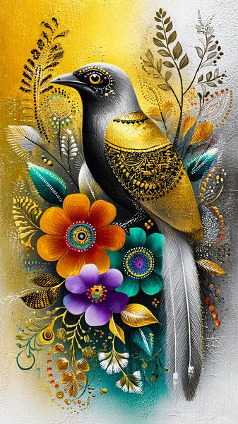 Oiseau chanteur doré dans le jardin d'ornements par Max Steinwald