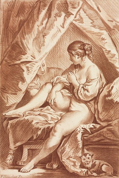 Junge Frau auf einem Bett sitzend, Louis-Marin Bonnet, um 1764 von Atelier Liesjes