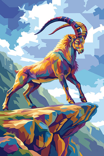 Affiche métallique « Chèvre sur la montagne » – Illustration pop art WPAP