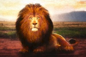 Portrait peint d'un lion sur Arjen Roos