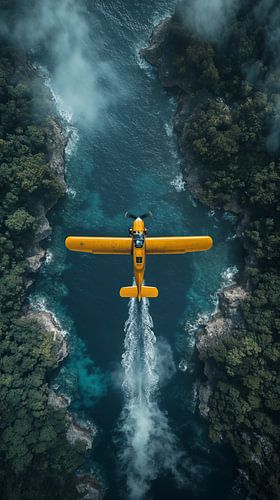 Watervliegtuig over het rif