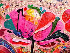 Kleurrijk  mozaïek van een klaproos met speelse details