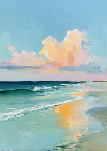 Pastelkleurig strand in het ochtendlicht