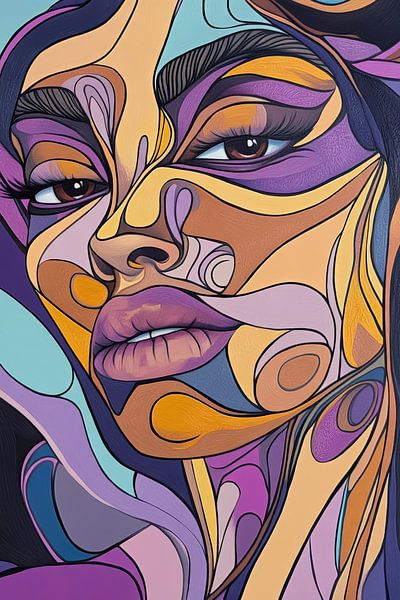Coloured facial patterns - Abstract portrait art by Poster Art Shop