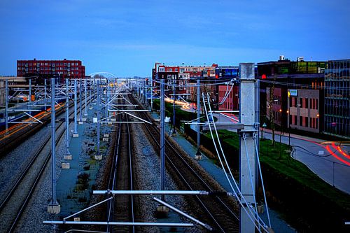 Spoorlijn bij Houten Zuid, gefotografeerd vanaf de fietsbrug.