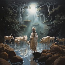 Shepherdess and animals