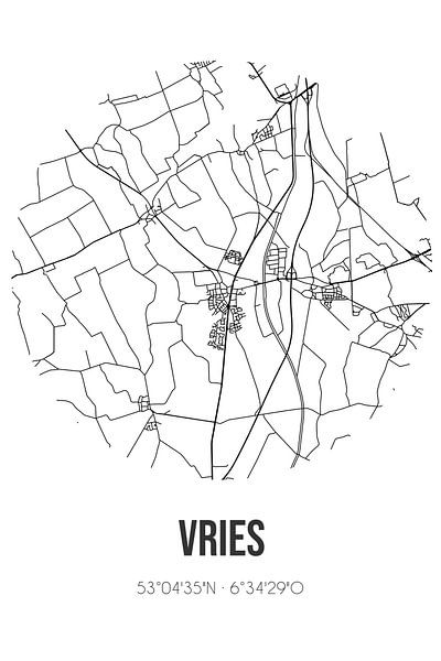 Vries (Drenthe) | Map | Black and white by Prints of Place