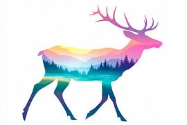 Silhouette de cerf multicolore sur Poster Art Shop