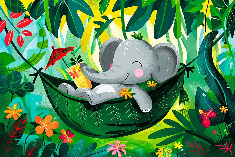 Elephant relaxes in a jungle by Art & Soul Creations