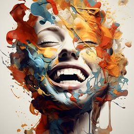 Happy Painted Female Face by Raymond Wijngaard