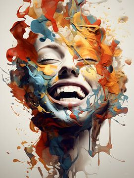 Happy Painted Female Face by Raymond Wijngaard