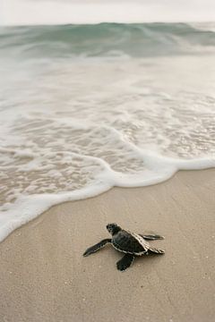 Kleine schildpad op het strand van Poster Art Shop