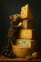 Victorian Mouse Climbs the Cheese Tower - Playful Nostalgia