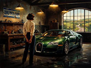 Grüner Bugatti Veyron in Vintage Garage von Jan Keteleer