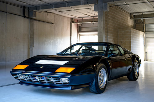 Ferrari 512 BB sports car in the pit box
