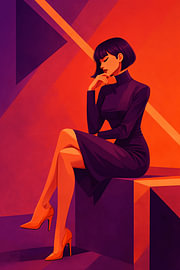 Neon Fashion Poster – Woman in a Purple Dress by DesignDoodle