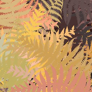 Modern abstract botanical art in  warm retro colors. Fern leaves. by Dina Dankers