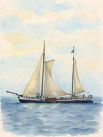 Flat-bottomed two-masted ship